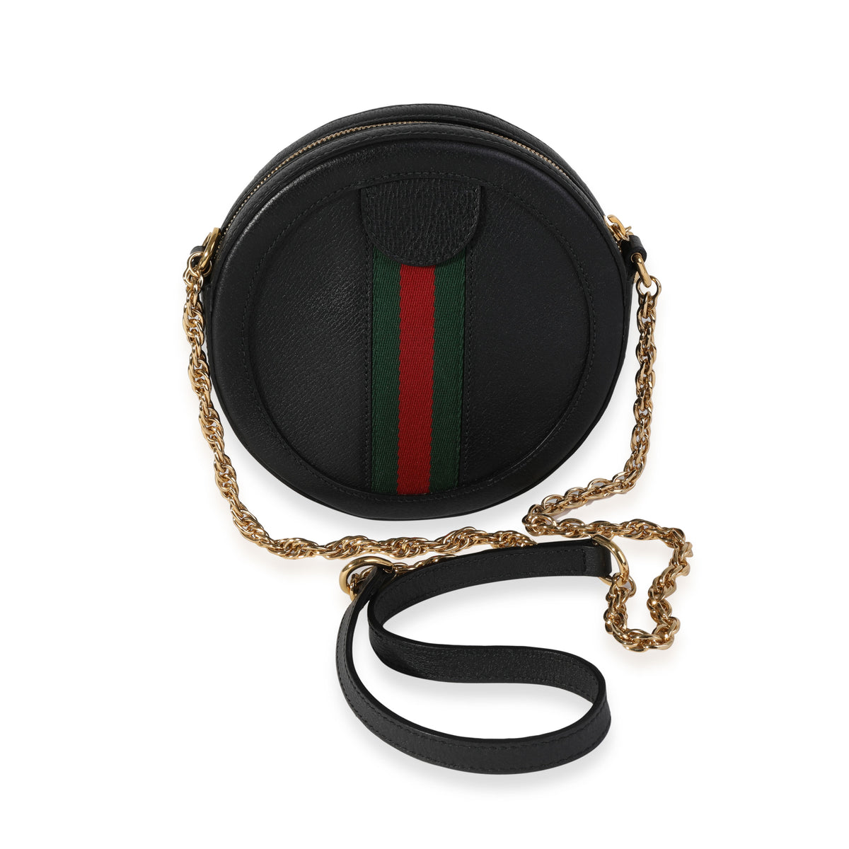 Gucci Black Leather & Web Round Ophidia Mini Bag