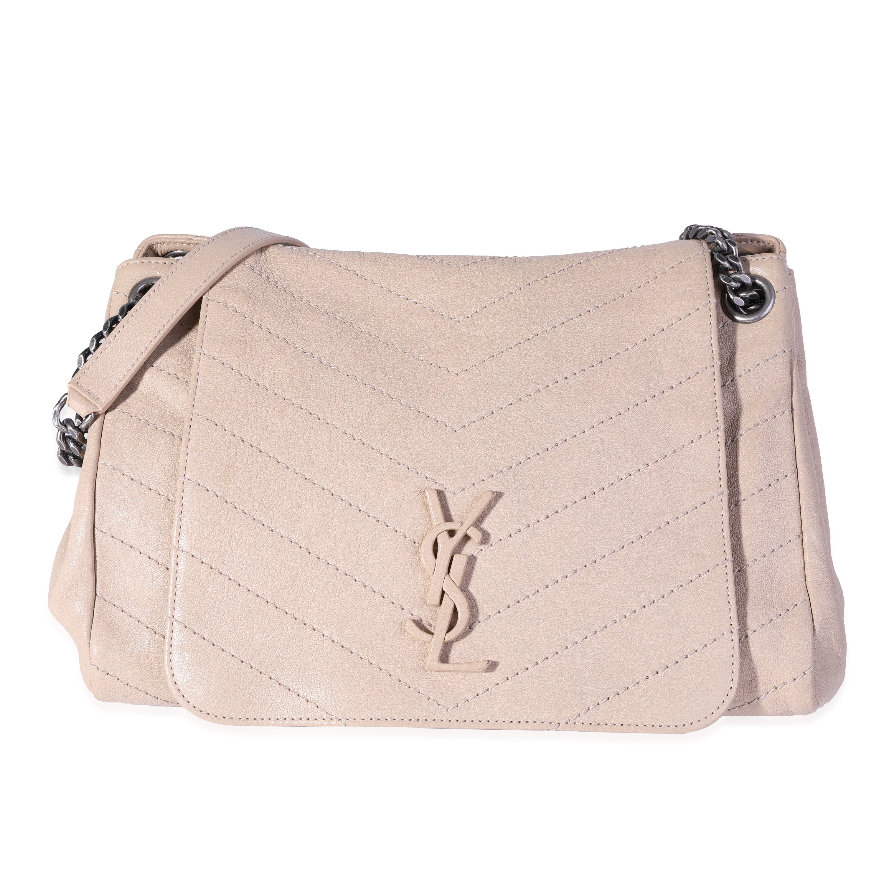 Saint Laurent Beige Chevron Leather Monogram Nolita Bag