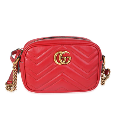 Gucci Red Matelassé Leather Mini Marmont Shoulder Bag