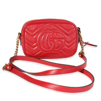 Gucci Red Matelassé Leather Mini Marmont Shoulder Bag