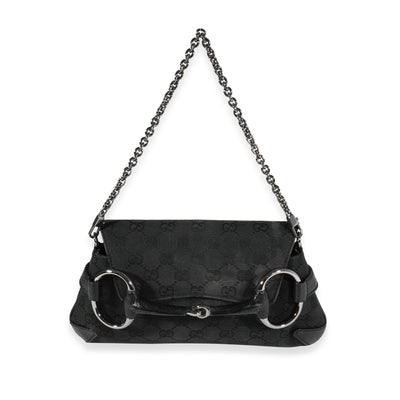 Gucci Black GG Canvas Horsebit Clutch