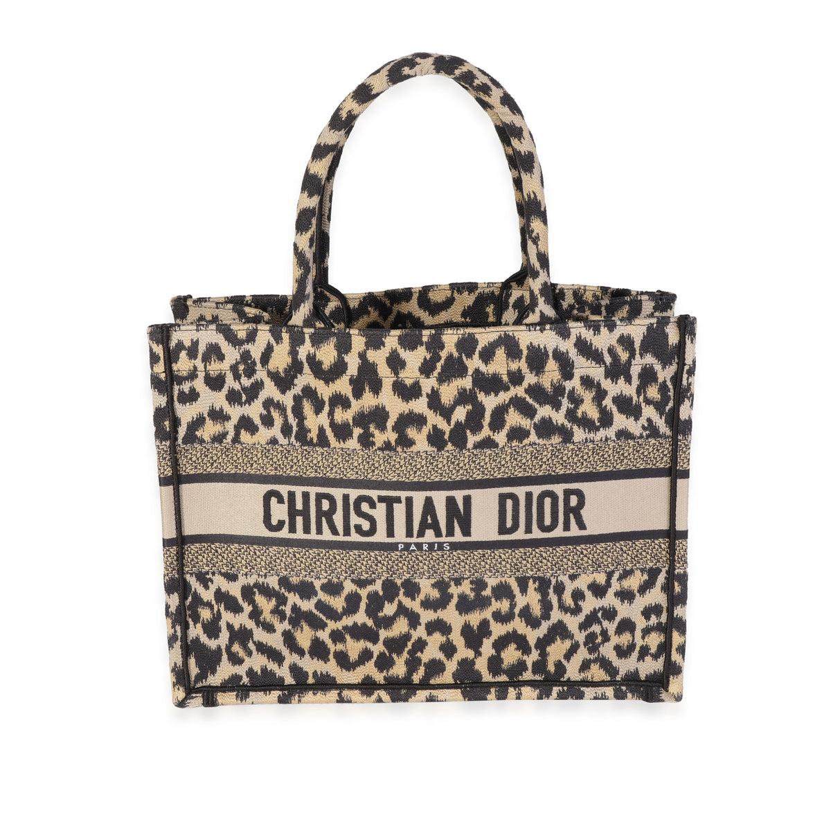 Dior Black & Beige Leopard Mizza Embroidery Medium Book Tote