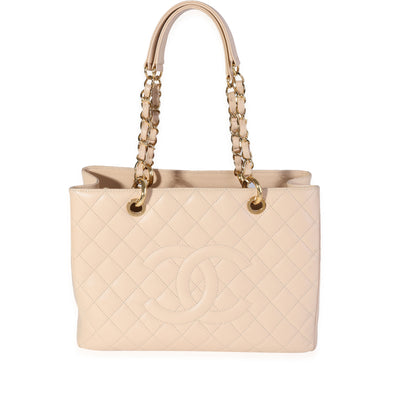 Chanel Beige Quilted Caviar Grand Shopping Tote