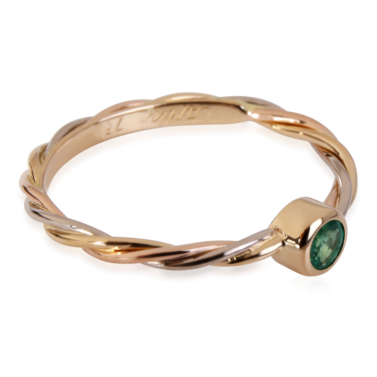 Cartier Twist Ring With Emerald in 18K Tri-Color Gold