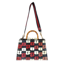 Gucci Red, White, & Blue Water Snake Large Nymphaea Bamboo Top Handle Bag