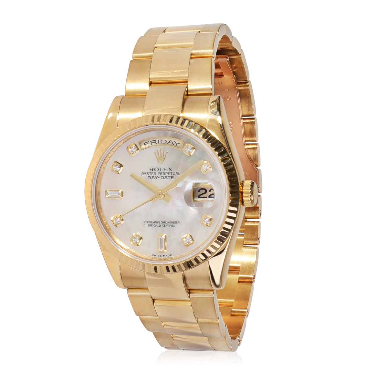 Rolex Oyster Perpetual Day-Date 18K Yellow Gold Diamond Men's Watch 
