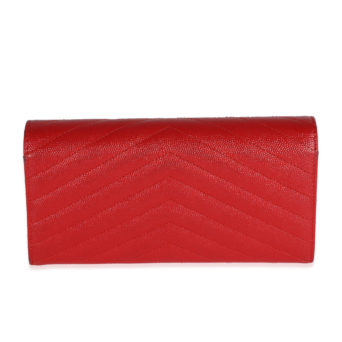 Saint Laurent Red Grain De Poudre Matelassé Chevron Monogram Continental Wallet