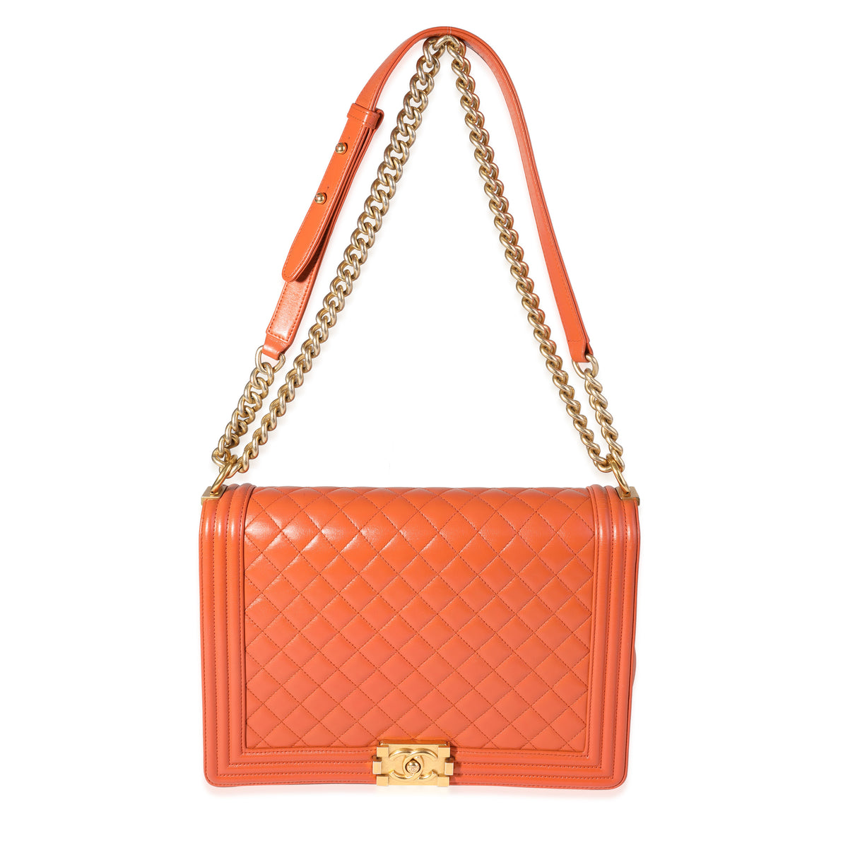 Chanel Orange Quilted Leather XL Boy Bag