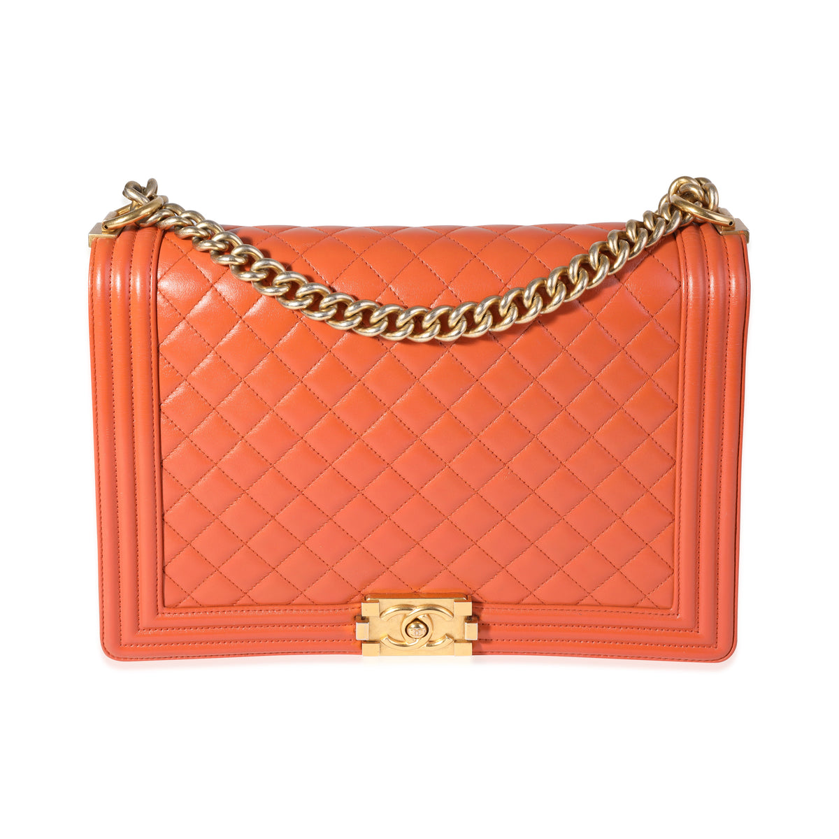 Chanel Orange Quilted Leather XL Boy Bag