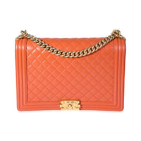 Chanel Orange Quilted Leather XL Boy Bag