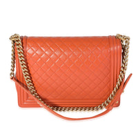 Chanel Orange Quilted Leather XL Boy Bag