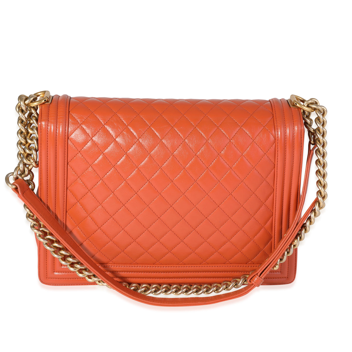 Chanel Orange Quilted Leather XL Boy Bag