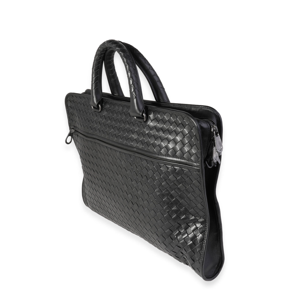 Bottega Veneta Black Intrecciato Leather Briefcase Bag