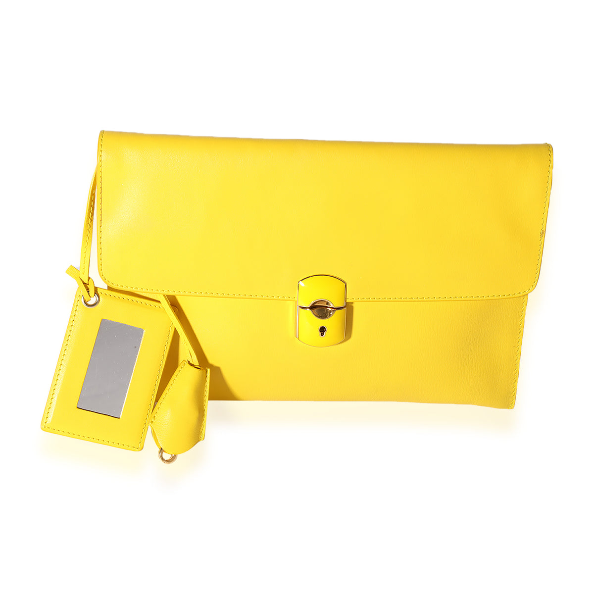 Balenciaga Yellow Leather Padlock Clutch