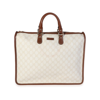 Gucci Cream GG Supreme & Brown Leather Joy Tote