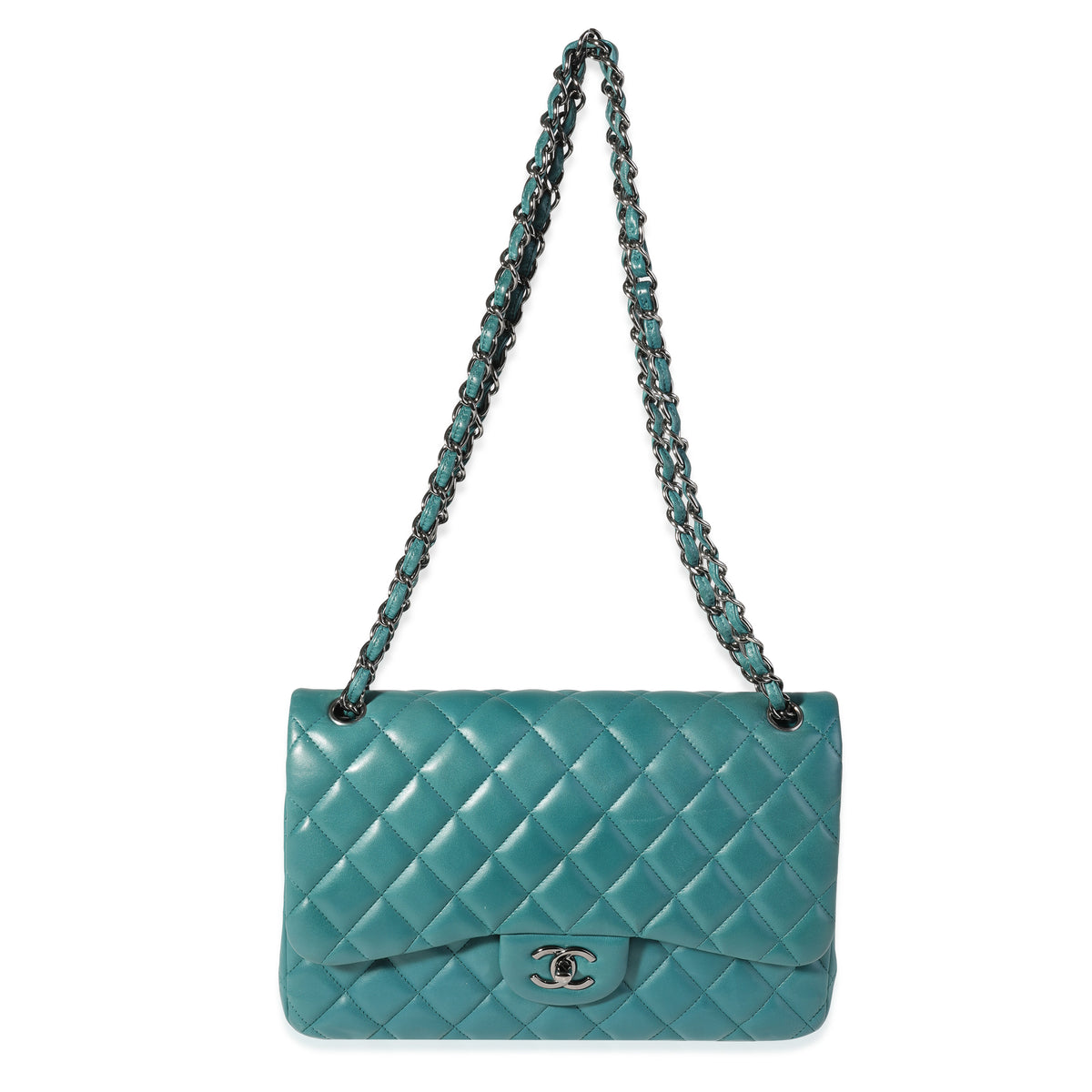 Chanel Teal Quilted Lambskin Jumbo Classic Double Flap Bag