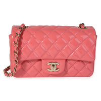 Chanel Pink Quilted Patent Leather Mini Rectangular Classic Flap Bag