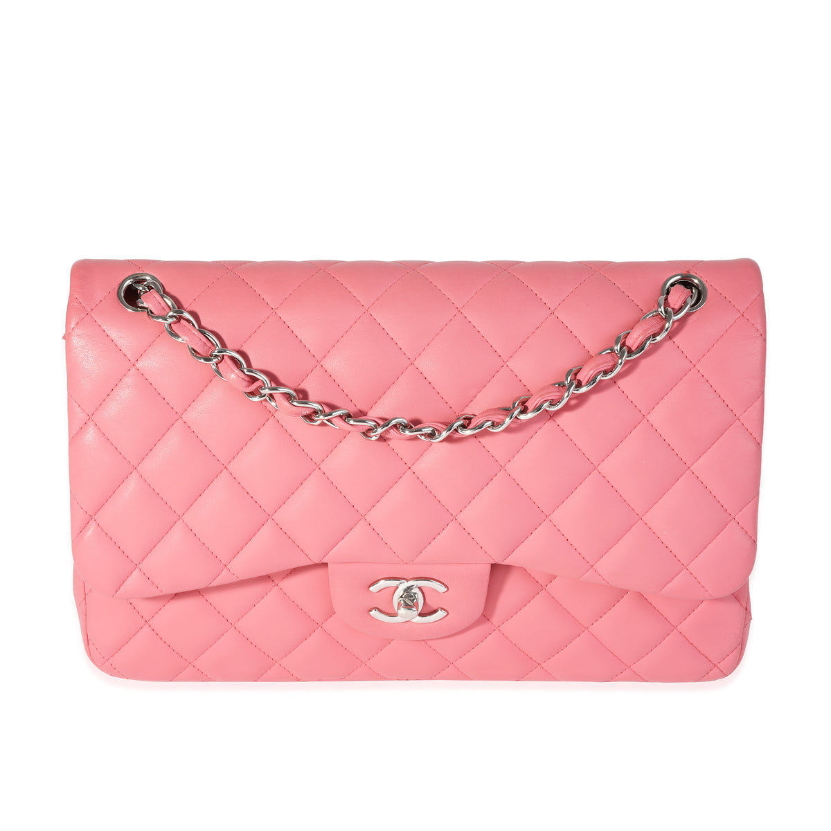 Chanel Pink Quilted Lambskin New Classic Double Flap Jumbo