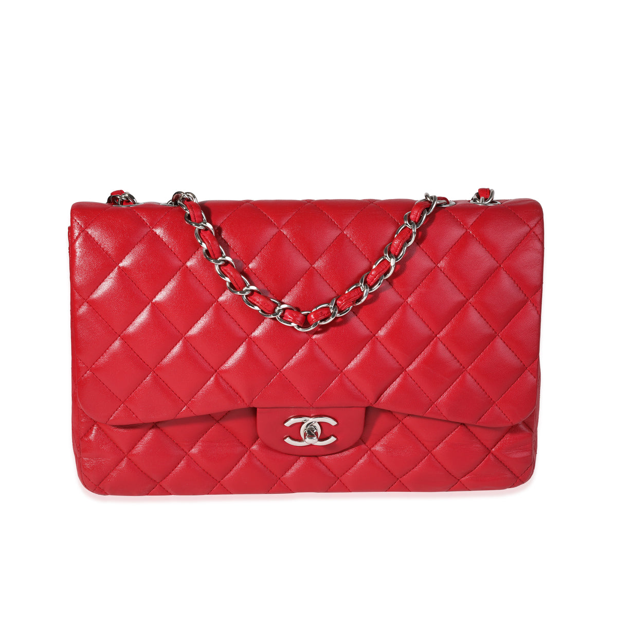 Chanel Red Quilted Lambskin Jumbo Classic Single Flap Bag, myGemma