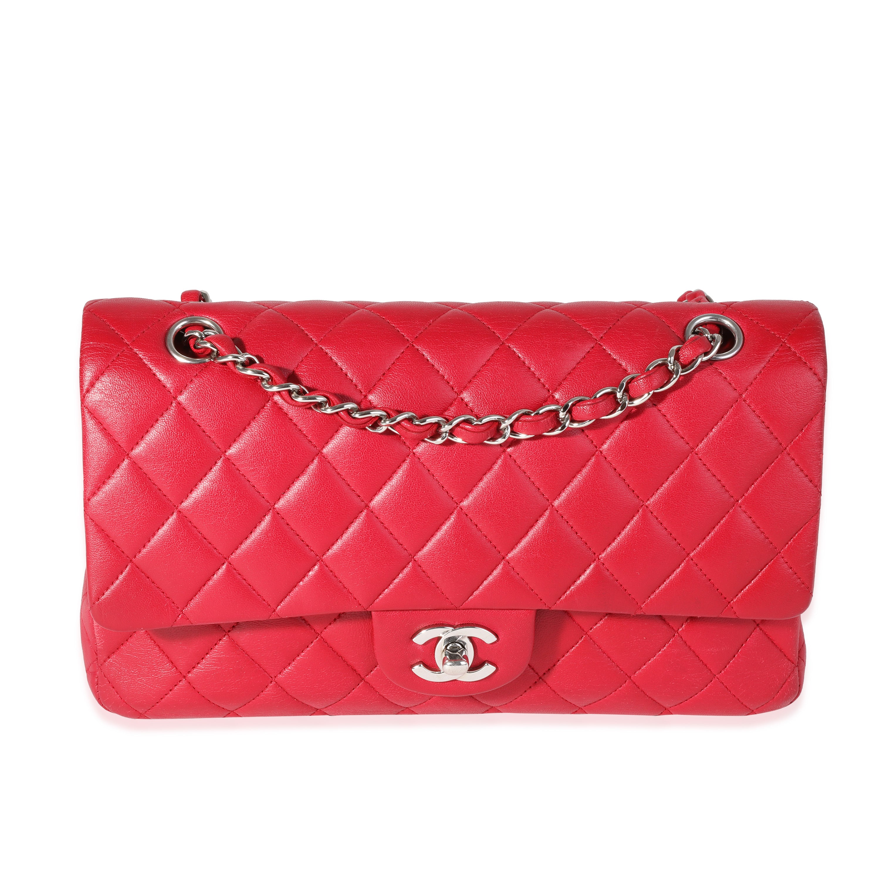 Chanel Red Quilted Lambskin Leather Medium Classic Double Flap Bag