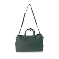 Burberry Forest Green Textured Leather & House Check Large Banner Tote