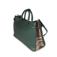 Burberry Forest Green Textured Leather & House Check Large Banner Tote