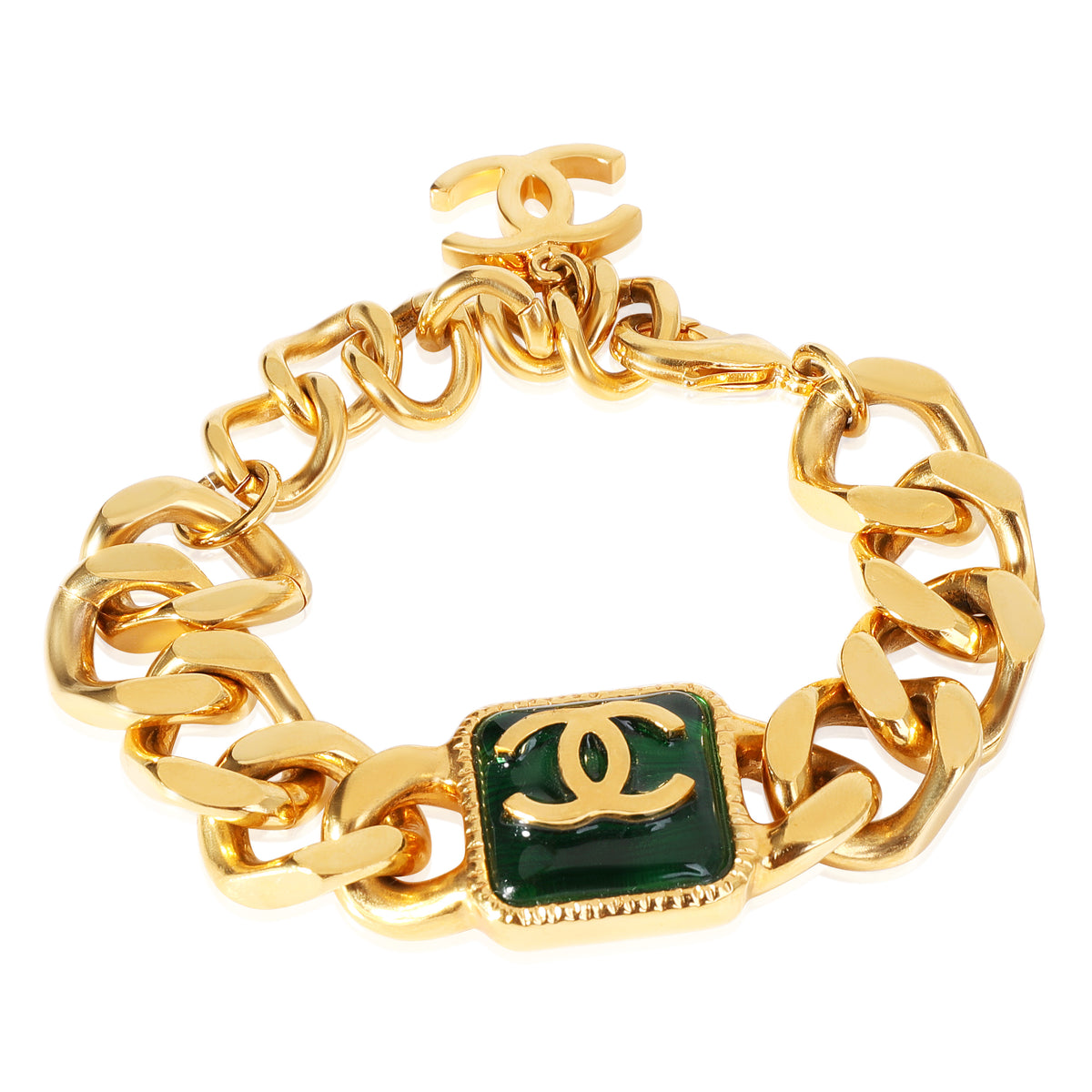 Chanel Runway Black Leather And Gold Tone Metal Chain Link Necklace With c  H A N E L And Signature