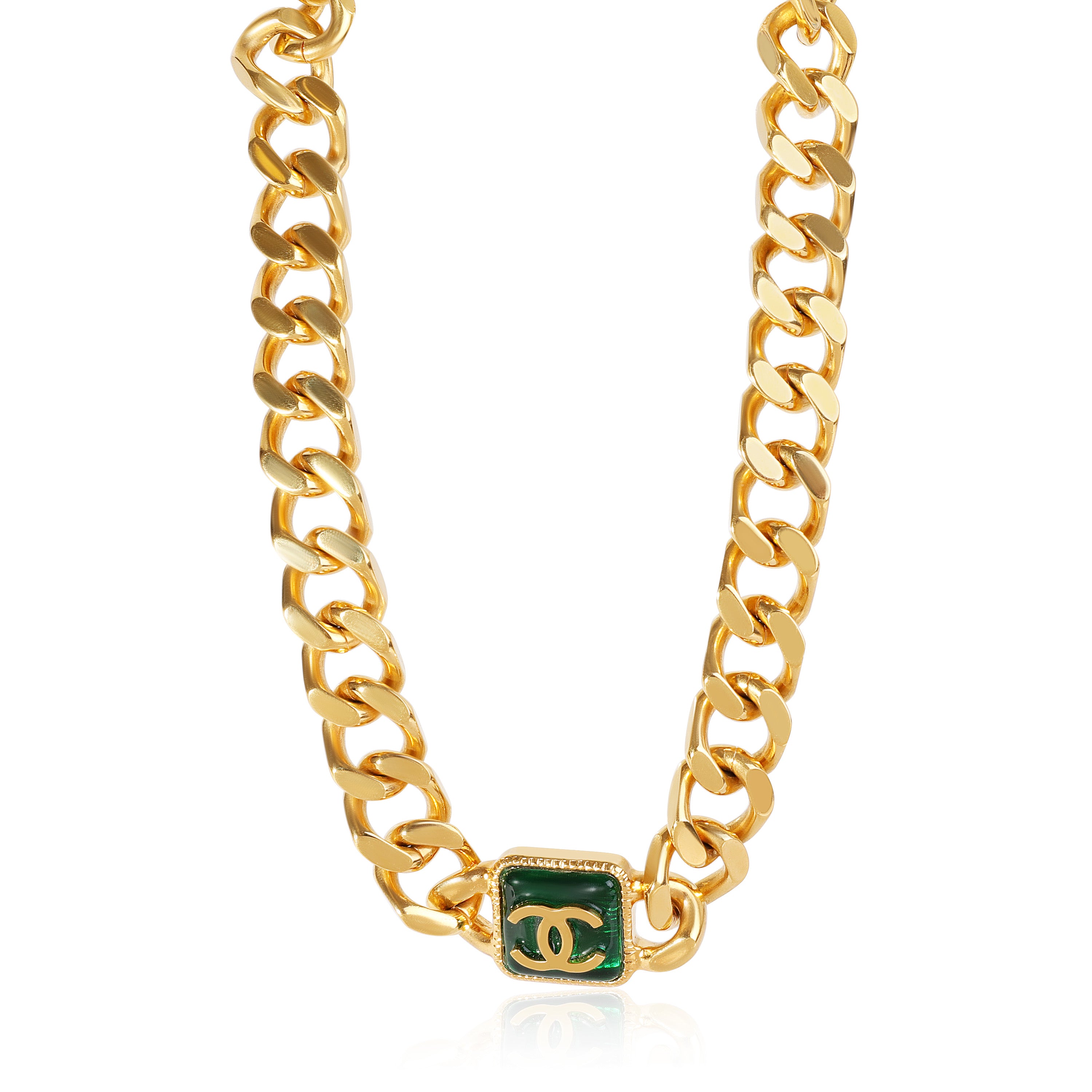 Chanel 2020 Resin CC Curb Link Choker Gold Tone Necklace