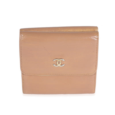 Chanel Beige Goatskin Double Flap Compact Wallet