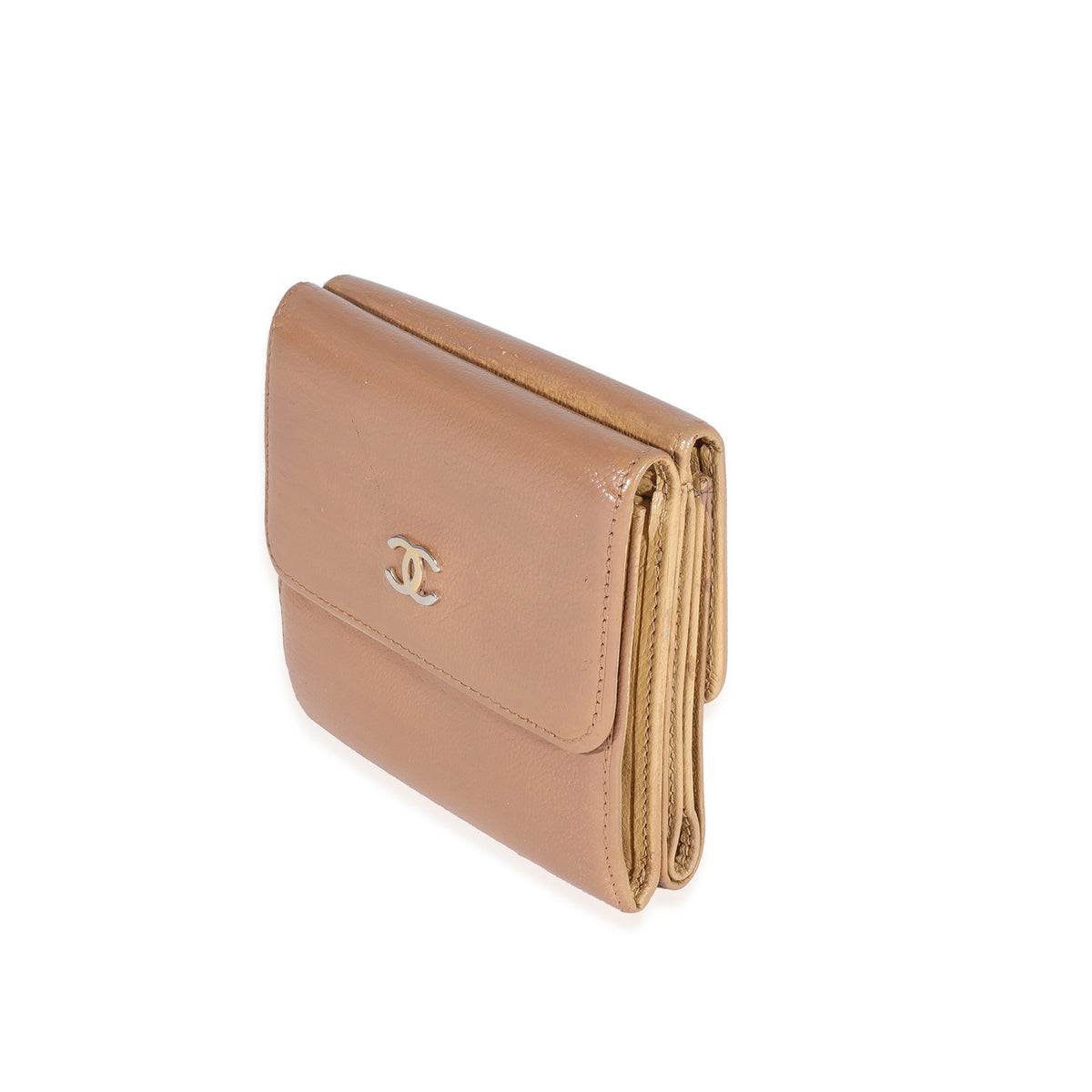 Chanel Beige Goatskin Double Flap Compact Wallet