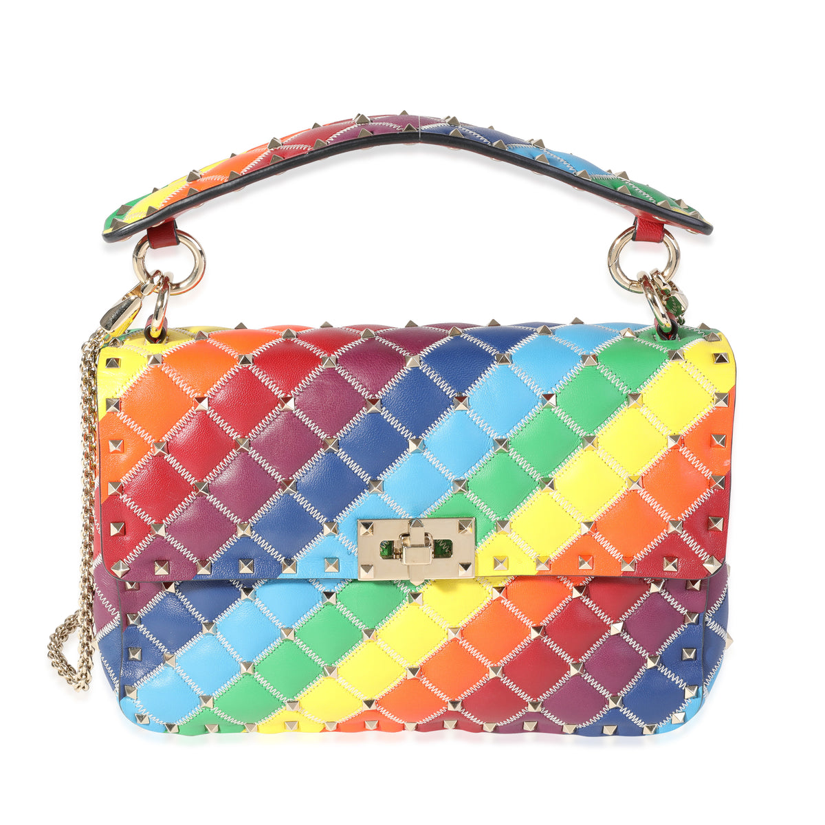 Valentino Multicolor Lambskin Rainbow Rockstud Medium Shoulder Bag