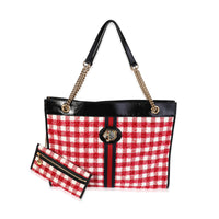 Gucci Red & White Tweed Large Rajah Tote