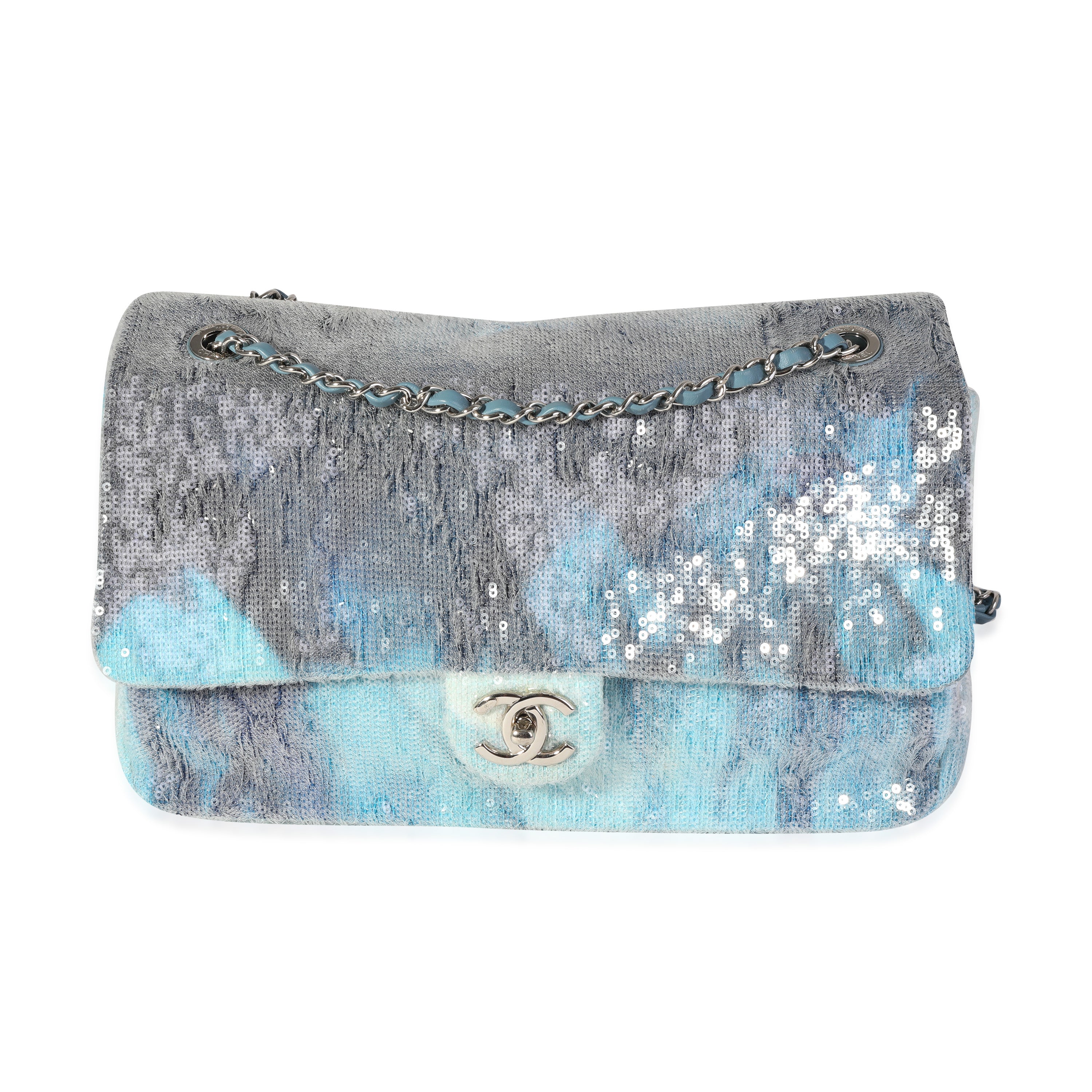 CHANEL Sequin Large Waterfall Flap Light Blue 638843