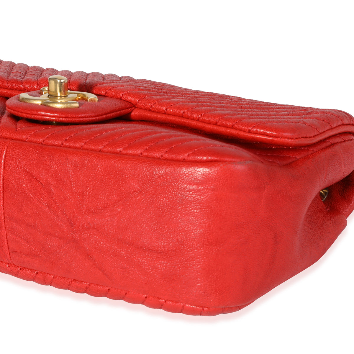 Chanel Red Chevron Wrinkled Leather Mini Rectangular Medallion Flap Bag, myGemma