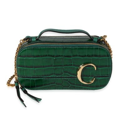 Chloe Woodsy Green Crocodile-Embossed Mini Vanity C Bag