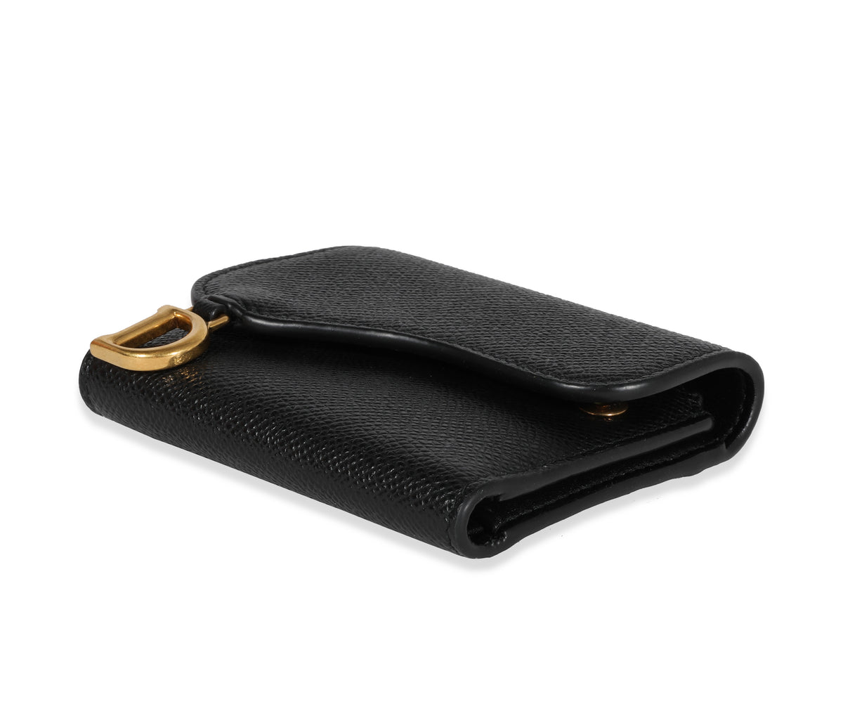 Dior Black Grained Calfskin Saddle Lotus Wallet