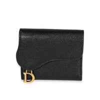 Dior Black Grained Calfskin Saddle Lotus Wallet