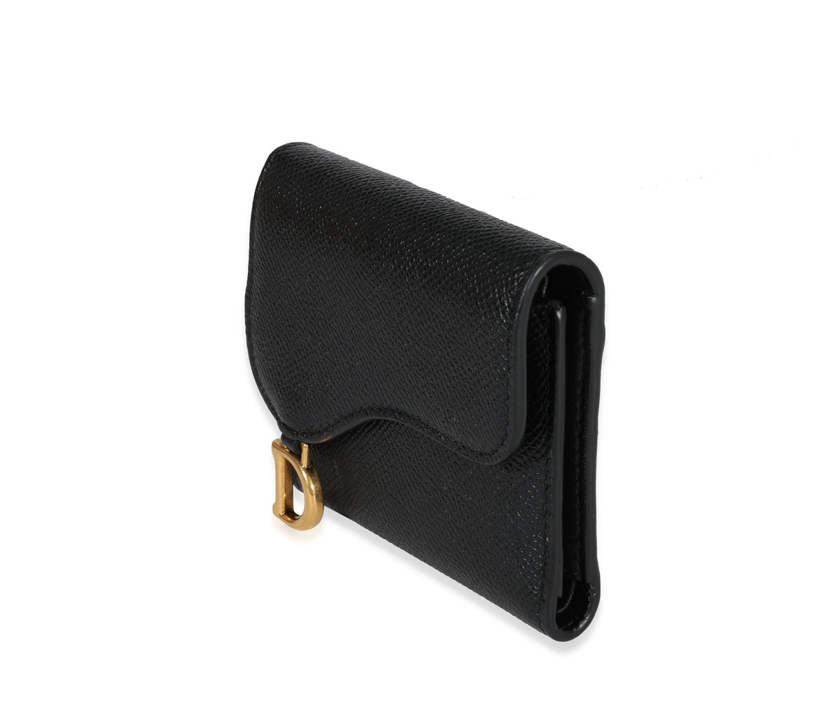 Dior Black Grained Calfskin Saddle Lotus Wallet