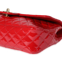 Chanel Red Quilted Patent Leather Valentines Day Medium Single Flap Bag