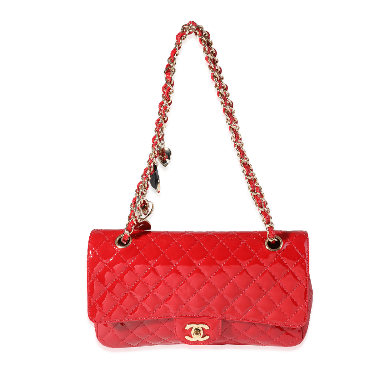 Chanel Red Quilted Patent Leather Valentine's Day Medium Single
