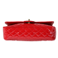 Chanel Red Quilted Patent Leather Valentines Day Medium Single Flap Bag