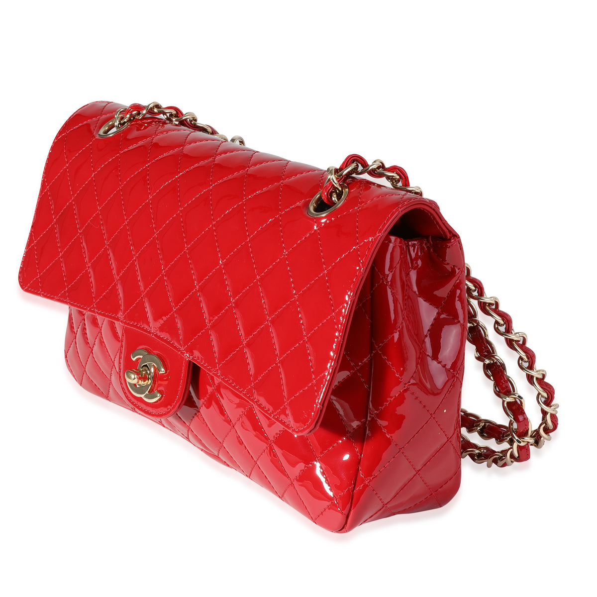 Chanel Red Quilted Patent Leather Valentine's Day Medium Single