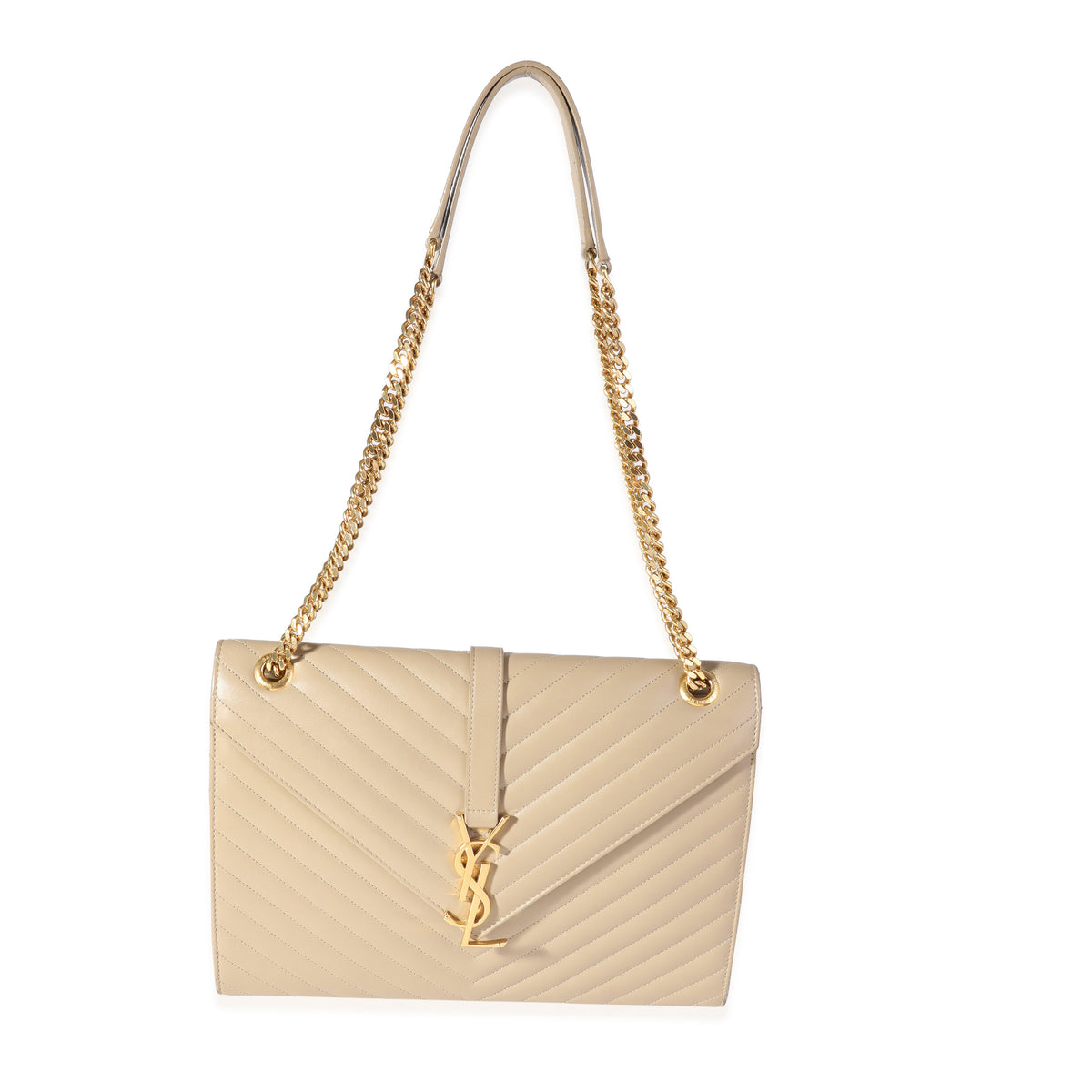 Saint Laurent Beige Matelassé Large Monogram Shoulder Bag