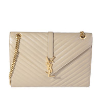 Saint Laurent Beige Matelassé Large Monogram Shoulder Bag