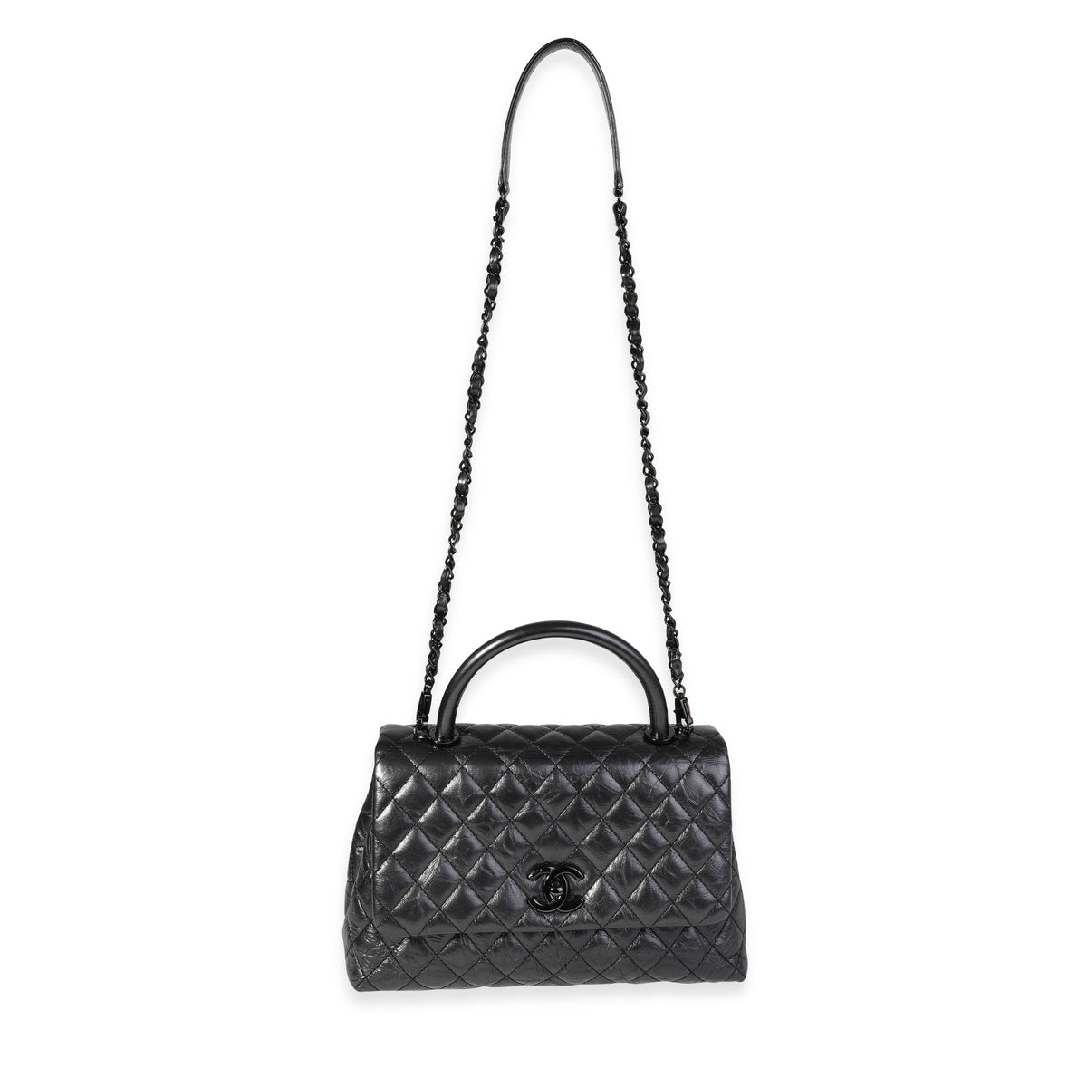 Chanel Gunmetal Quilted Aged Calfskin Medium Coco Top Handle Bag