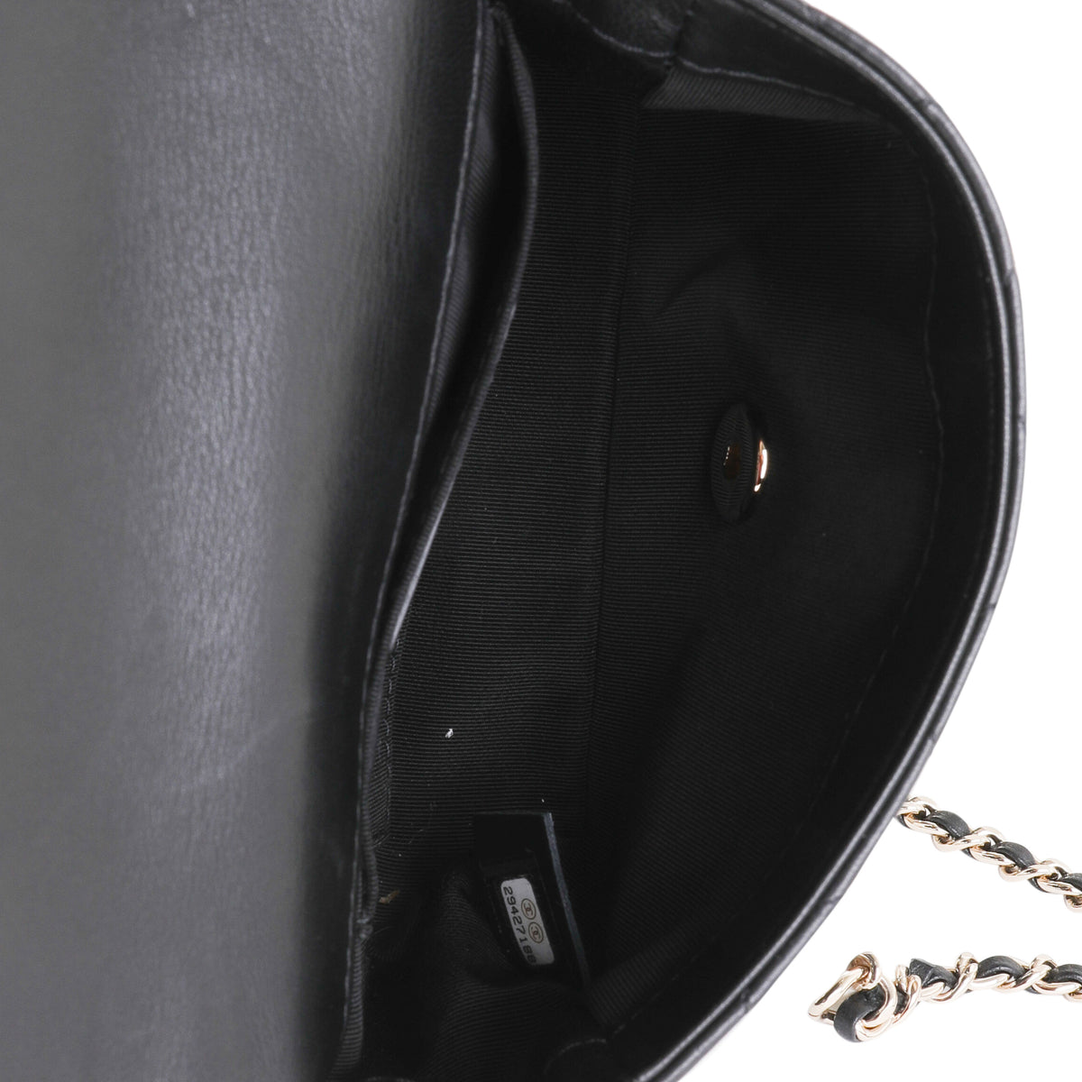 Chanel Black Quilted Lambskin Pearl Logo Strap Small Flap Bag, myGemma, DE