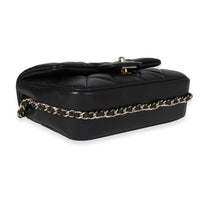 Chanel Black Quilted Lambskin Pearl Logo Strap Small Flap Bag