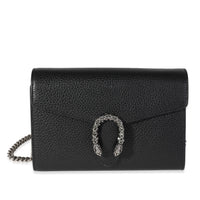 Gucci Black Grained Leather Crystal Dionysus Chain Wallet