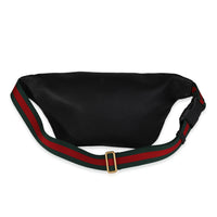 Gucci Black Grained Calfskin Logo Print Web Belt Bag