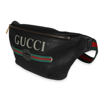 Gucci Black Grained Calfskin Logo Print Web Belt Bag